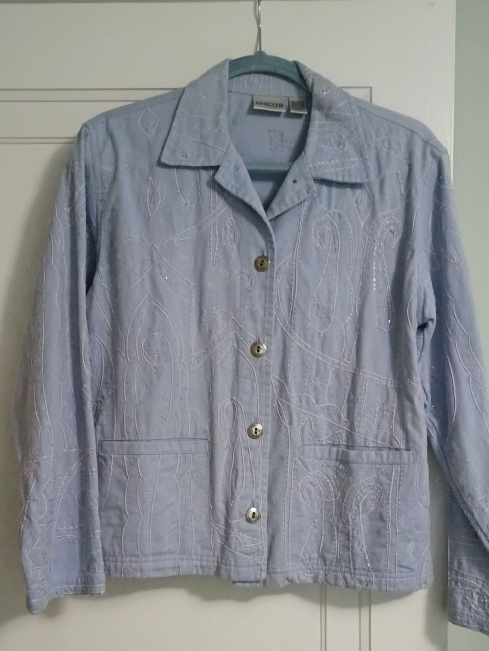 Chico's Light Blue Embroidered Button-Front Jacket Chic⁰os